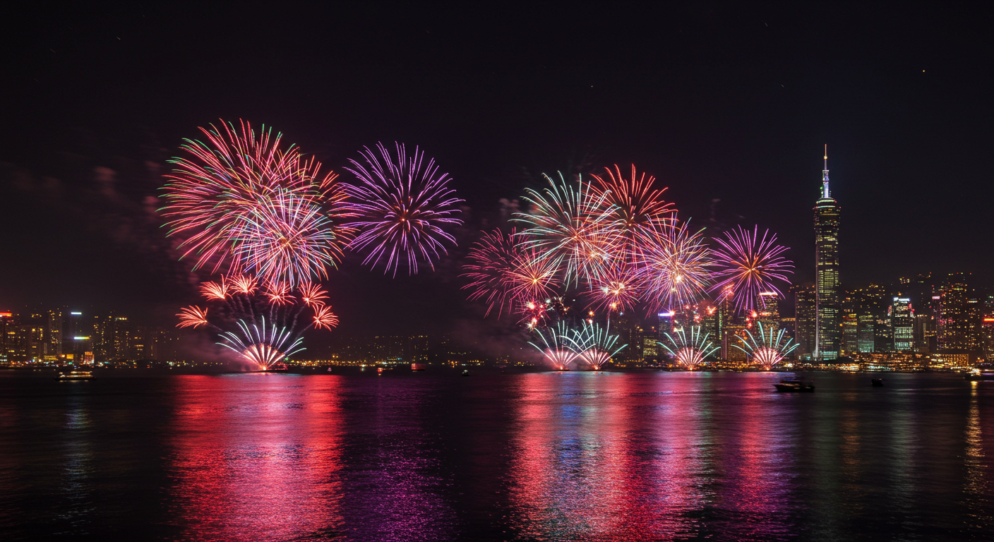 マカオ国際花火コンテストの夜景