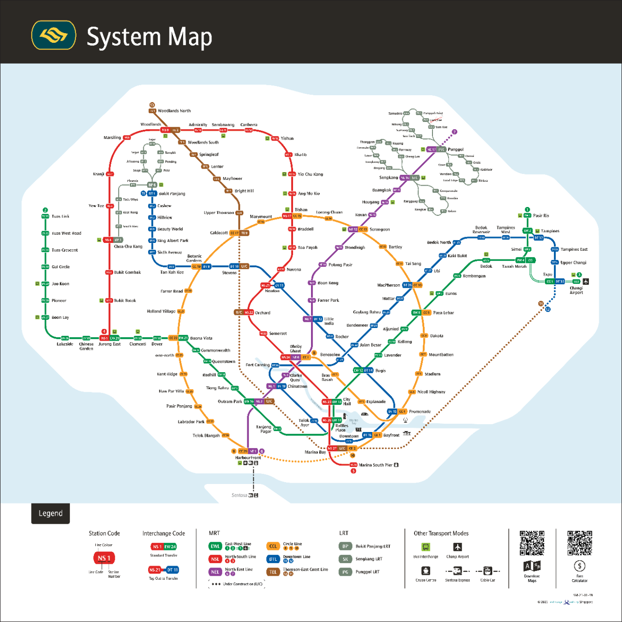 シンガポールのMRTの路線図