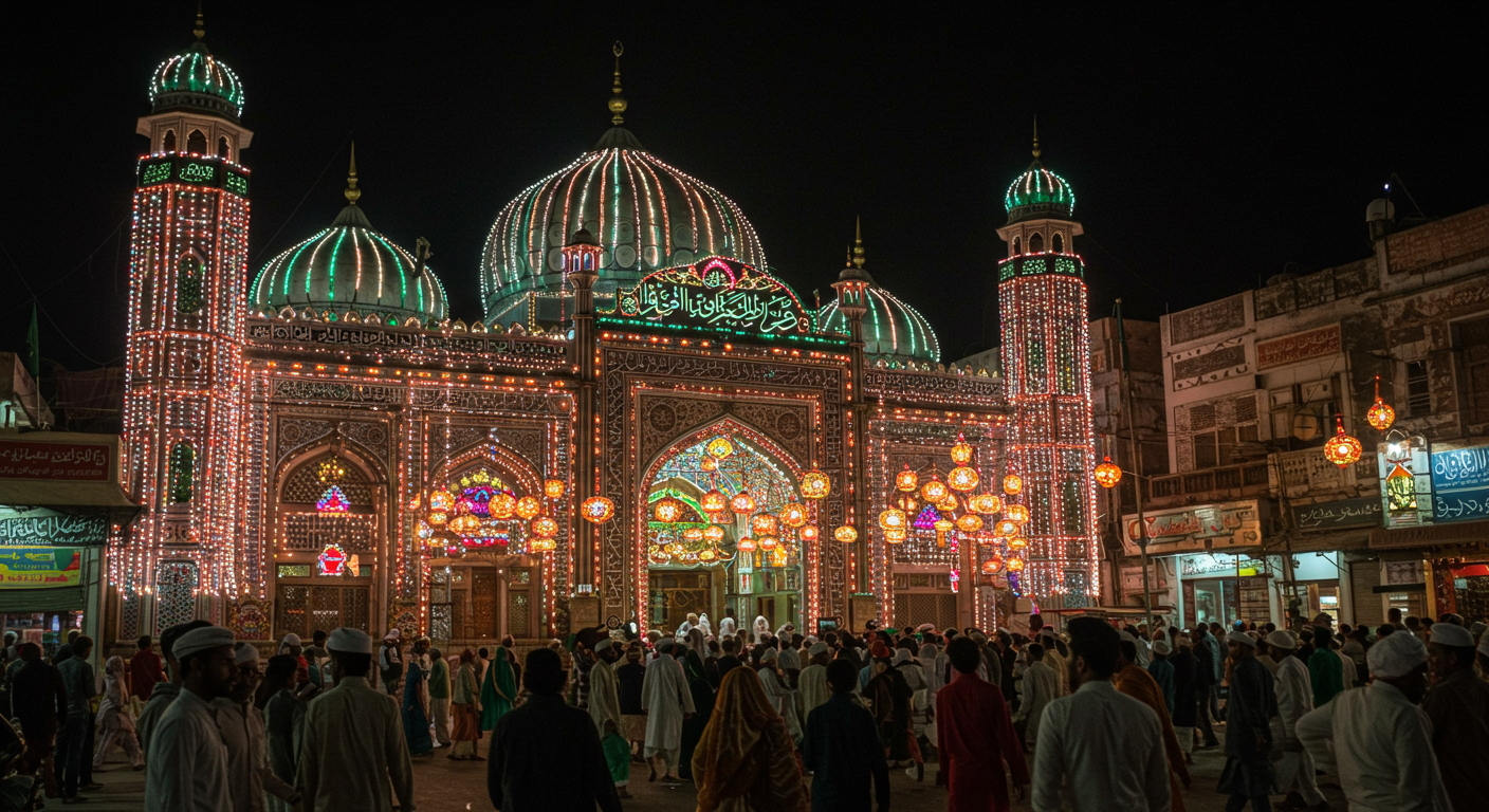 インドのマウリッド・ナビの祝祭の夜の光景