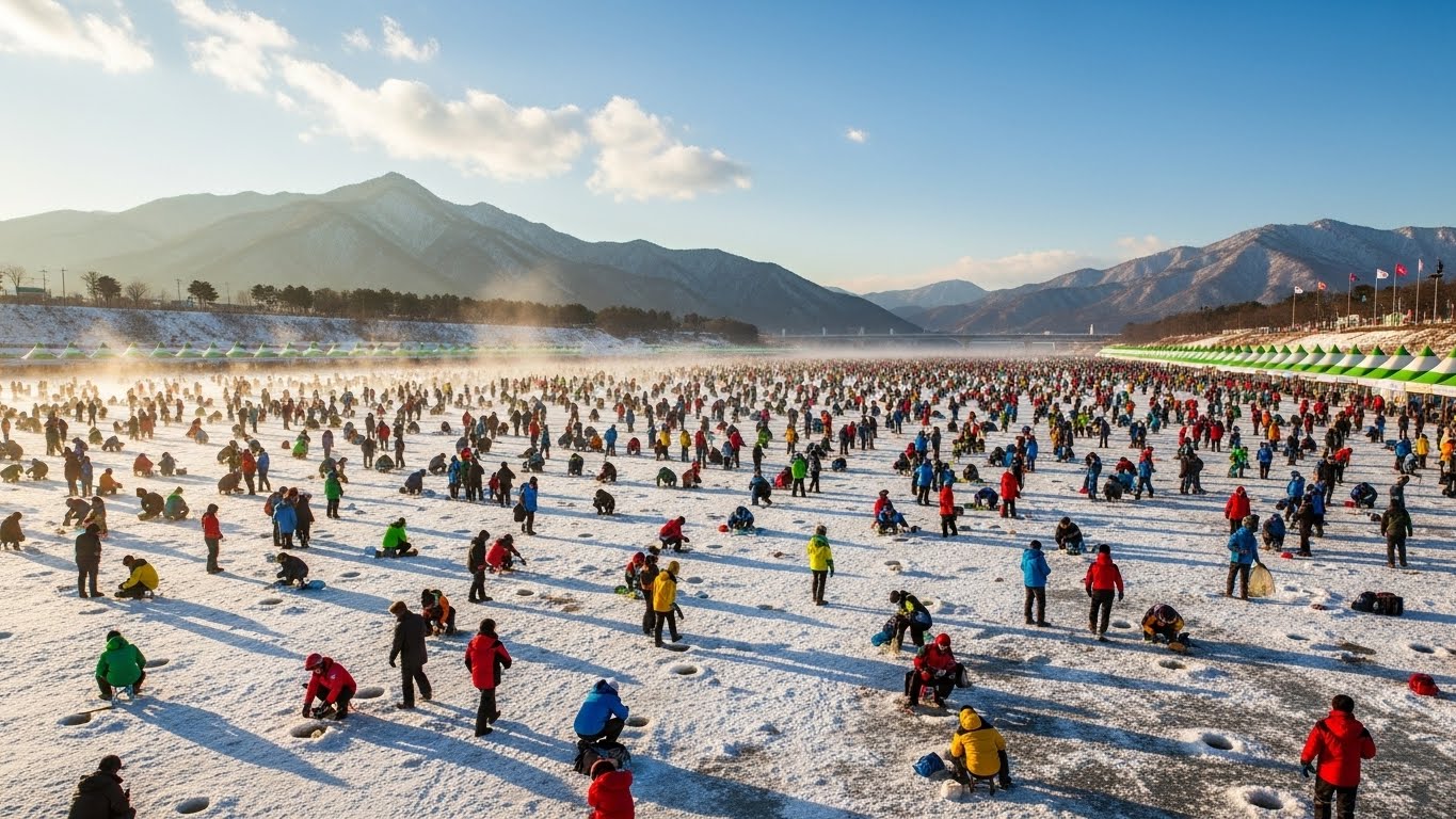 華川ヤマメ祭り、氷上の賑わい