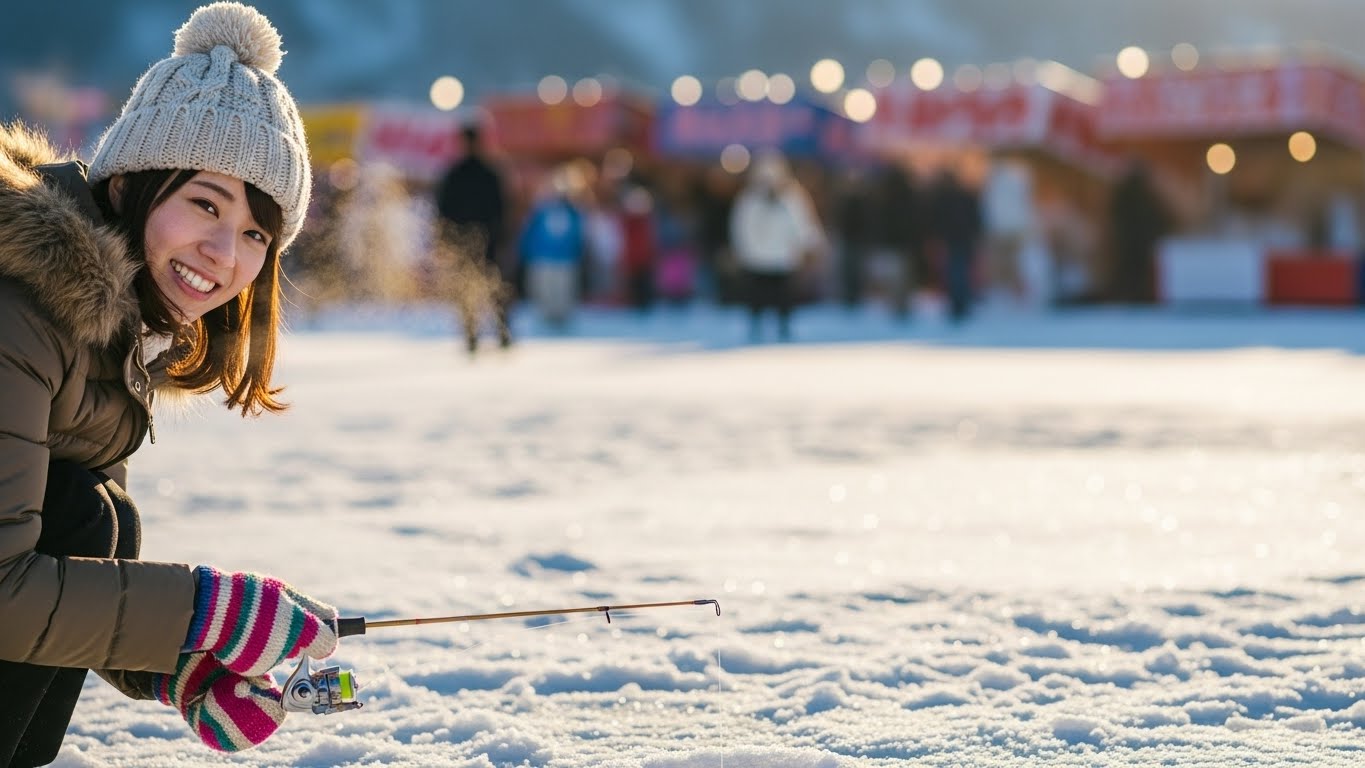 ヤマメ釣りを楽しむ女性