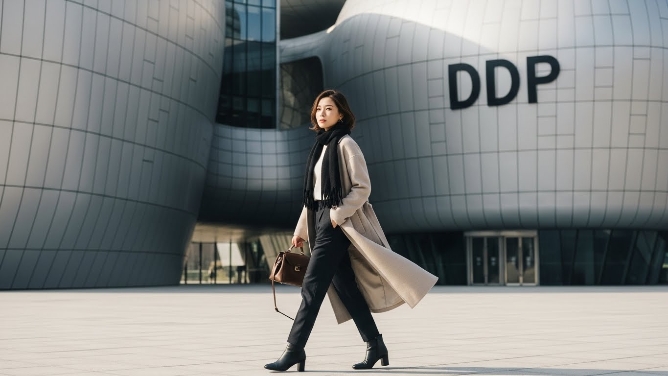 東大門デザインプラザ（DDP）の未来的な銀色の曲線前