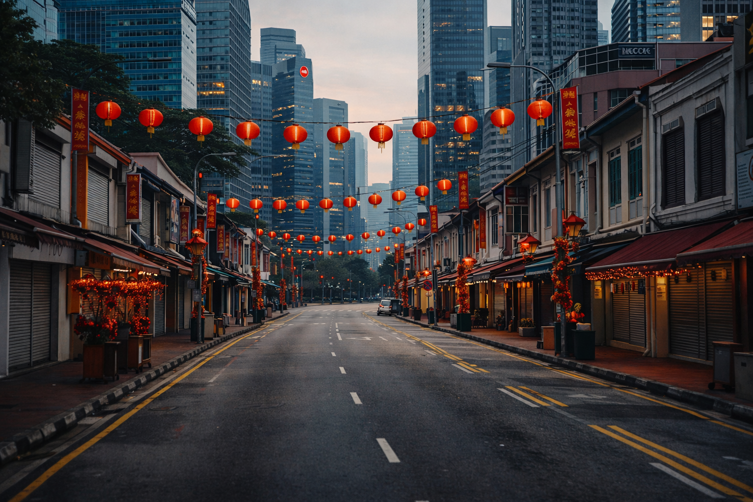 春節初日の朝のシンガポール金融街