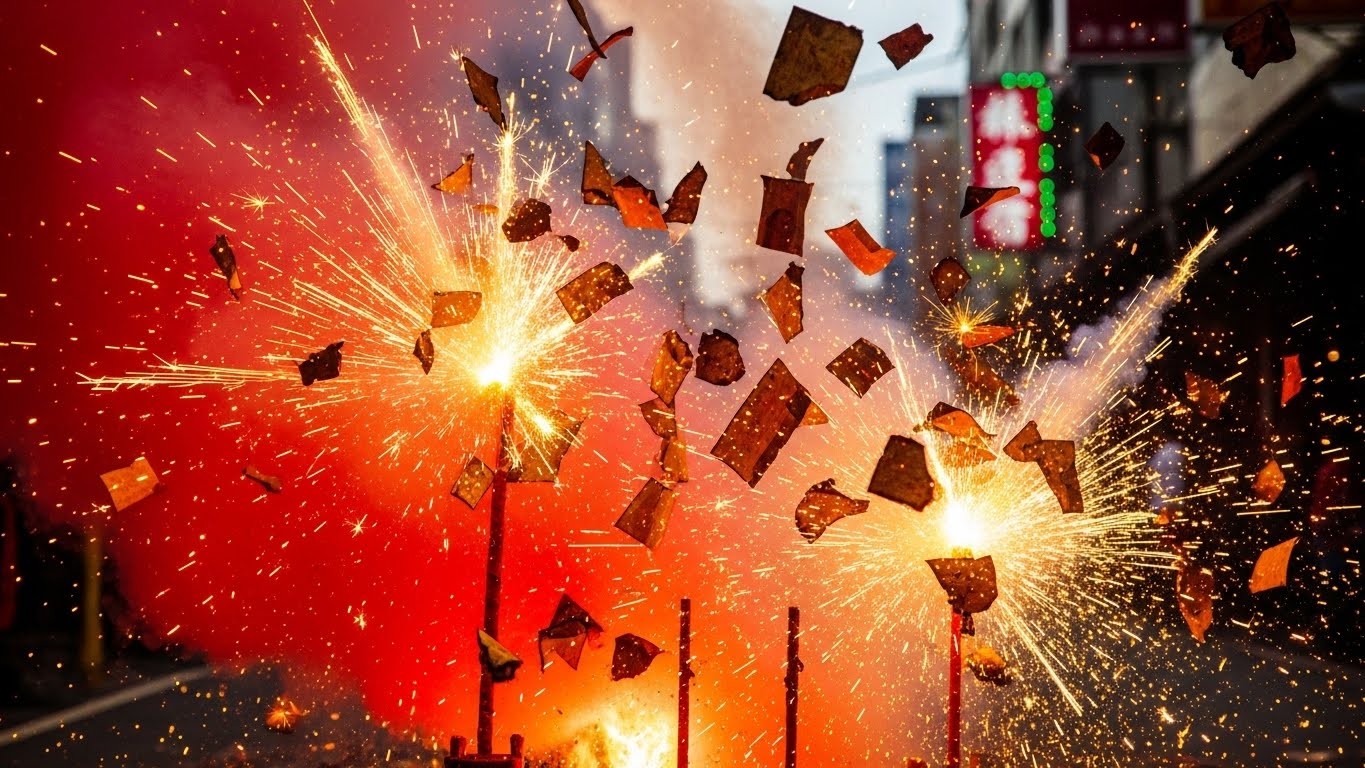 台湾の春節 - 夜空を裂く爆竹と煙