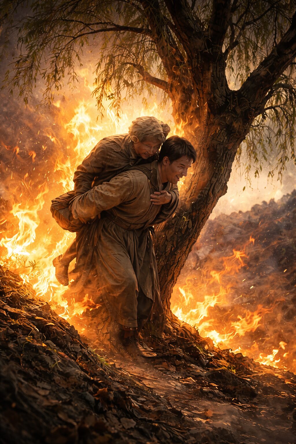 介子推の物語 - 炎と柳の象徴画