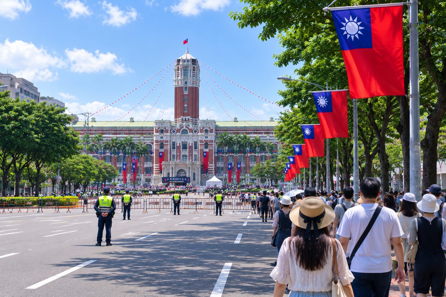国慶日に合わせて交通規制が行われる総統府周辺